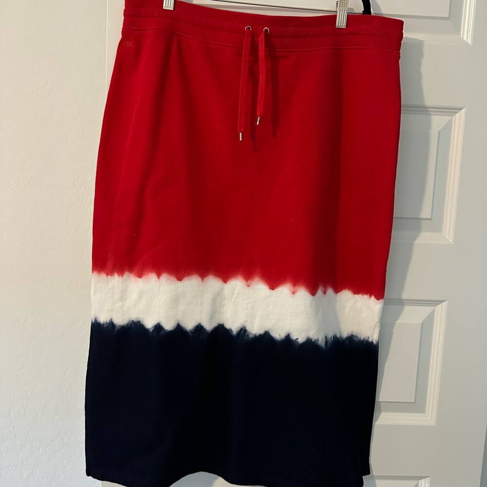 Ralph Lauren Black Label Red Tie Dye Side Slit Knit Maxi Skirt